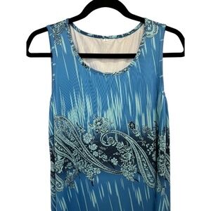 Womens Blue Paisley Sleeveless Polyester Tank Dress Size Small